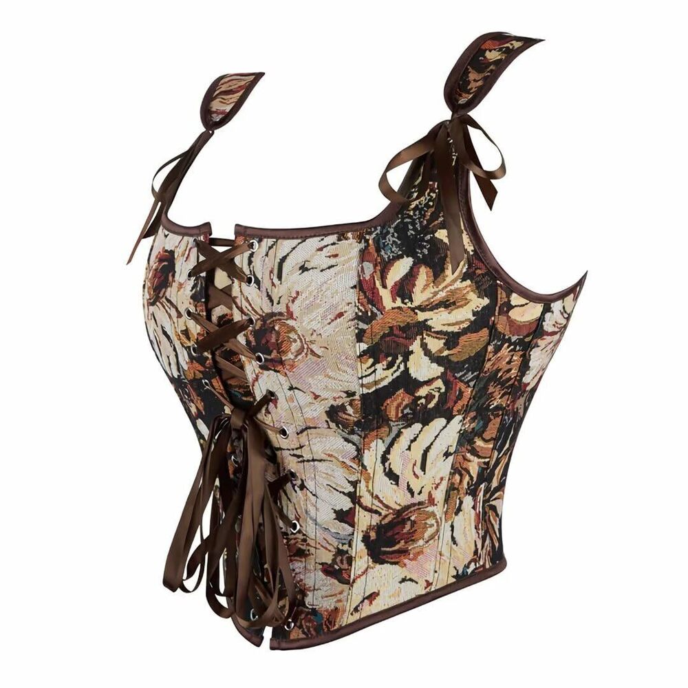 8349 Lace-Up Corset Overbust Victorian Floral Renaissance Plus Size Busiter - Picture 3 of 6